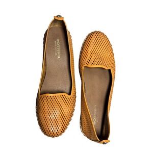 Bottero Women Mustard Yellow Perforated Leather Slip On Loafers Size 8 Brazil